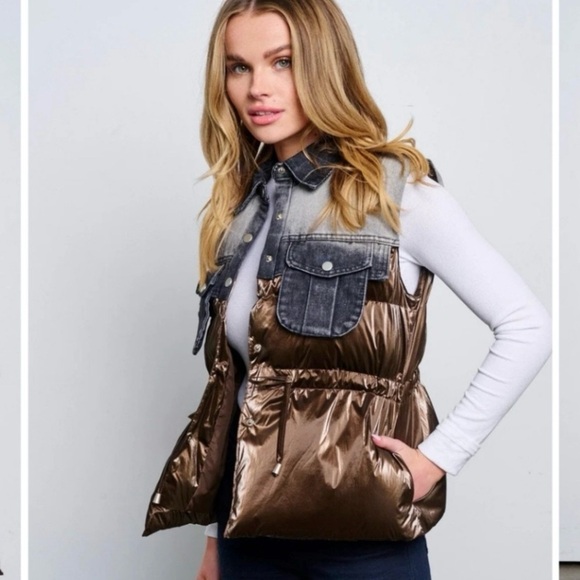 Patchwork Puffer Denim Vest - Picture 5 of 16